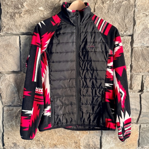 Lauren Ralph Lauren Active Black Red Aztec Western Fleece Quilted Zip Jacket M - Picture 1 of 9